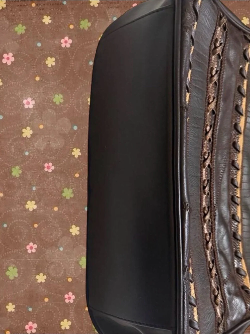Men's Dark Brown Leather Messenger Bag with Braided Accent